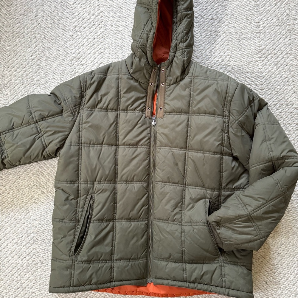 Olive Green Quilted Jacket with Hood - reversible